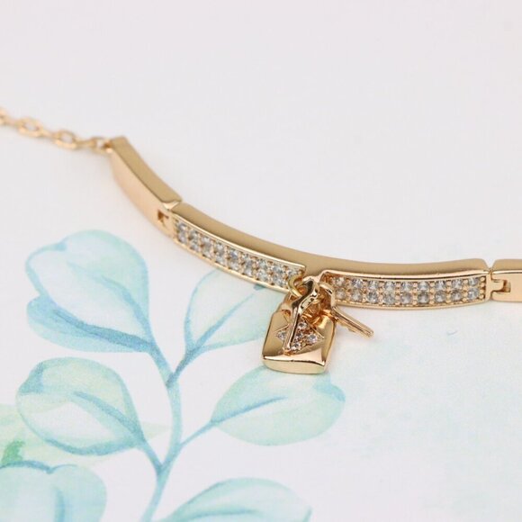 Rose Gold Bracelet with Lock Charm and Crystal Paved Center Bar, XPBL0723 - Picture 3 of 11